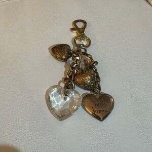 Belle France Heart Charm‎ Keychain Rhinestone Gold Tone Lobster Clasp Dangle Fob